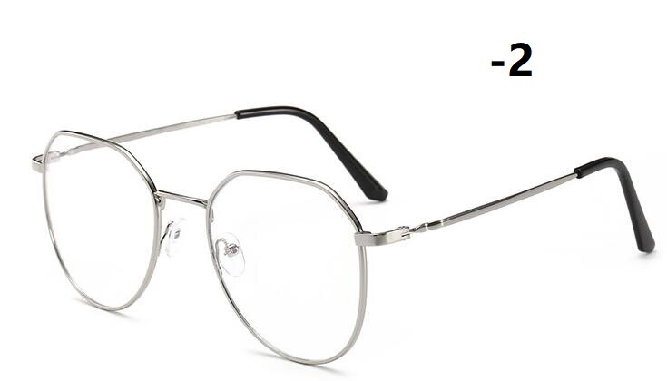 -1-1,5-2-2,5-3-3,5-4-4,5 myopie Brille Frauen Männer retro Metall Rahmen Platz Studenten Myopie Gläser Rahmen Für Neue: Silber- -2