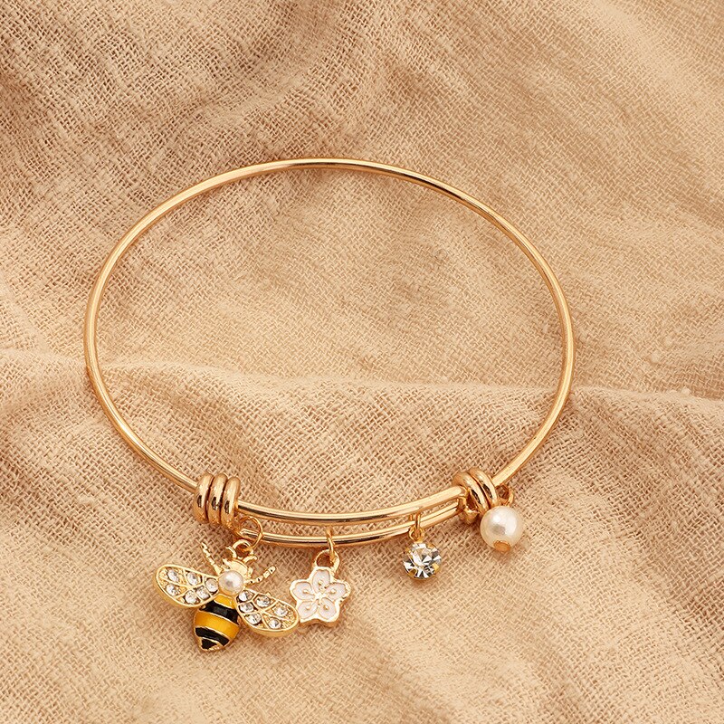 Boho Multicolour Emaille Bloem Bee Vlinder Cirkel Armbanden & Armband Voor Vrouwen Meisjes Korea Leuke Goud Kleur Verstelbare Bangles: 3