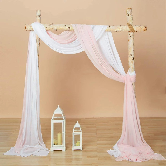 20Ft Wedding Arch Draping Fabric Chiffon Fabric Drapery Wedding Ceremony Reception Swag Decorations Birthday Party Decor: Ivory Pink