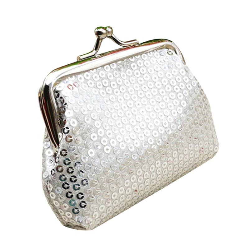 Womens Small Sequin womens wallets and purses Coin Purse Clutch Handbag Bag monederos para monedas kids wallet mini purse Lucky: Silver
