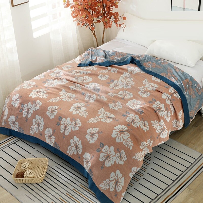 Nap blanket Home bedding 100% Cotton Muslin Summer toweling coverlet Travel Breathable Chic Large Throw Blanket: red / 150X200cm