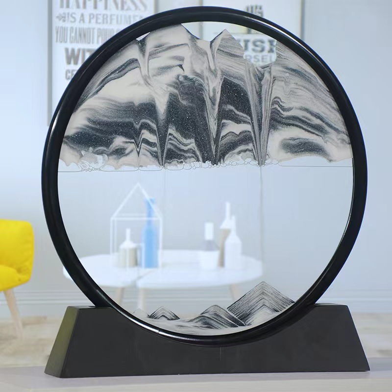 Sablier 3D avec étagère, paysage de sable profond, peinture de sable mouvant, image d&#39;art en mouvement, décoration de bureau pour la maison