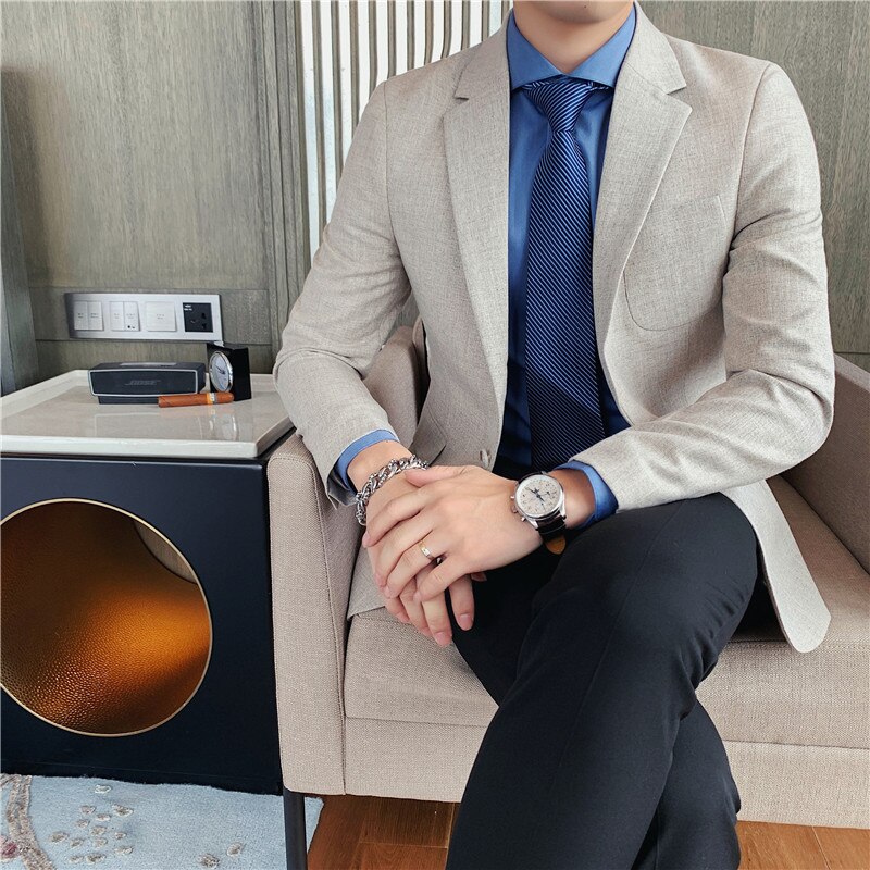 Britisk stil business casual solid formell wear herre blazer jakker slim fit en knapp enkle kåper lange ermer 3xl: Aprikos / Asiatisk  m 48-58kg