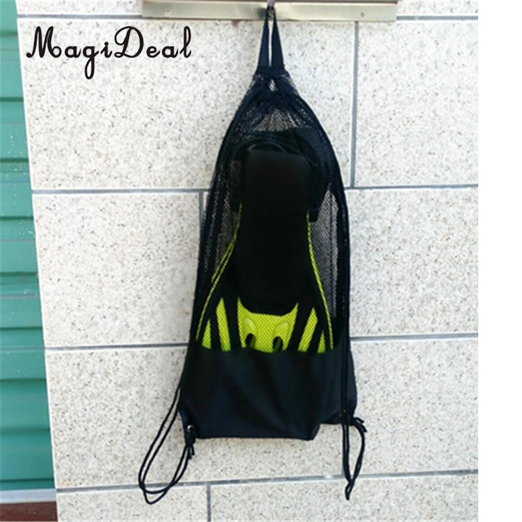 MagiDeal Adjustable Mesh Drawstring Bag for Snorkeling Scuba Diving Fins Goggles Mask Black Beach Sea Kayaking Surfing Equipment