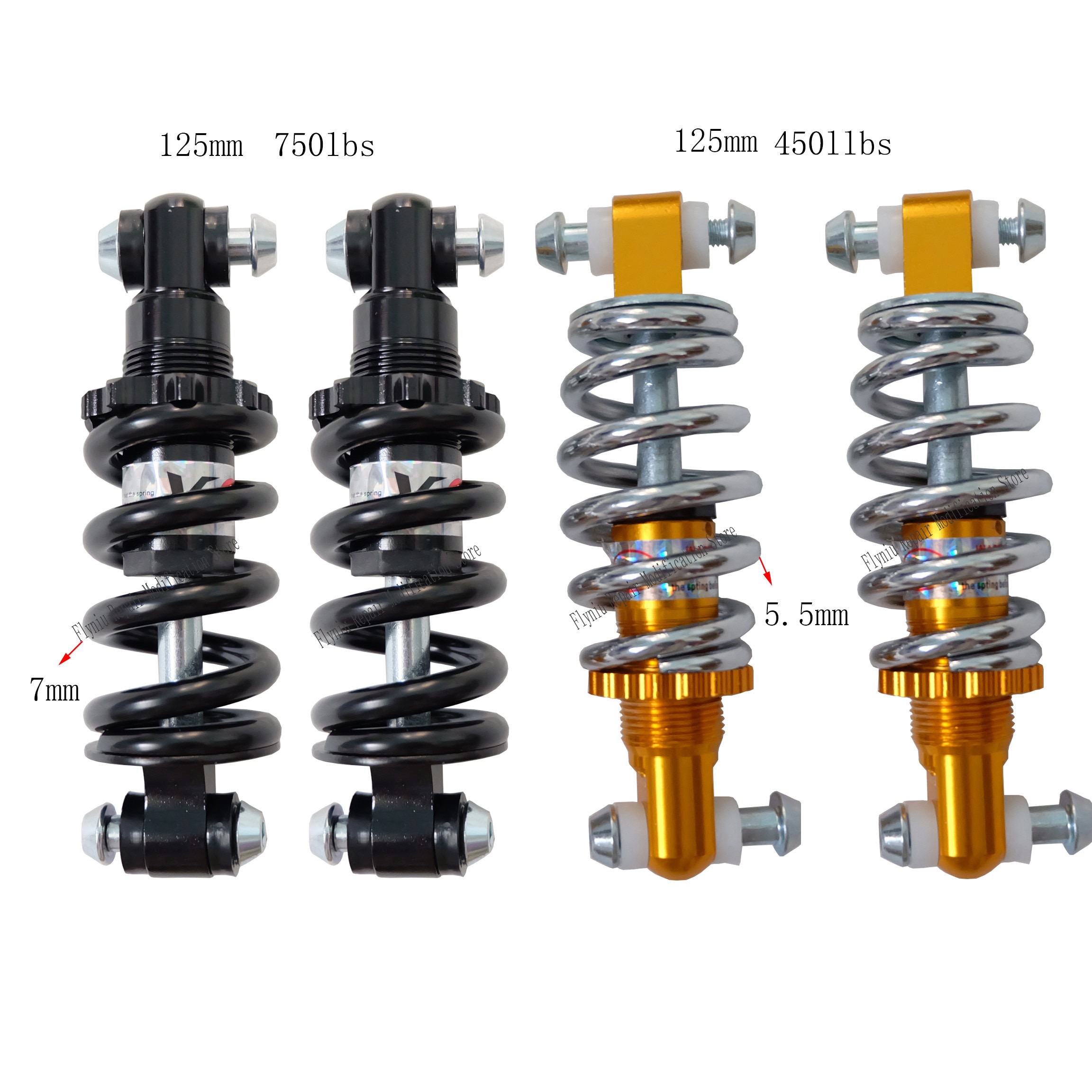 125mm 750 lbs foran bak støtdemper fjær for elektrisk sykkel scooter, e sykkel fjær 8mm bak støtdemper universal