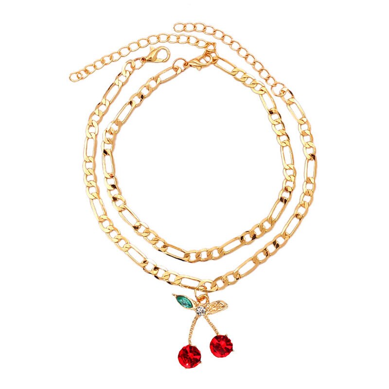 Caraquet 2 pièces/ensemble Boho cristal bracelet de cheville pour femmes filles rouge rose cerise pendentif cheville doux été fruits fête bijoux: 000901RS