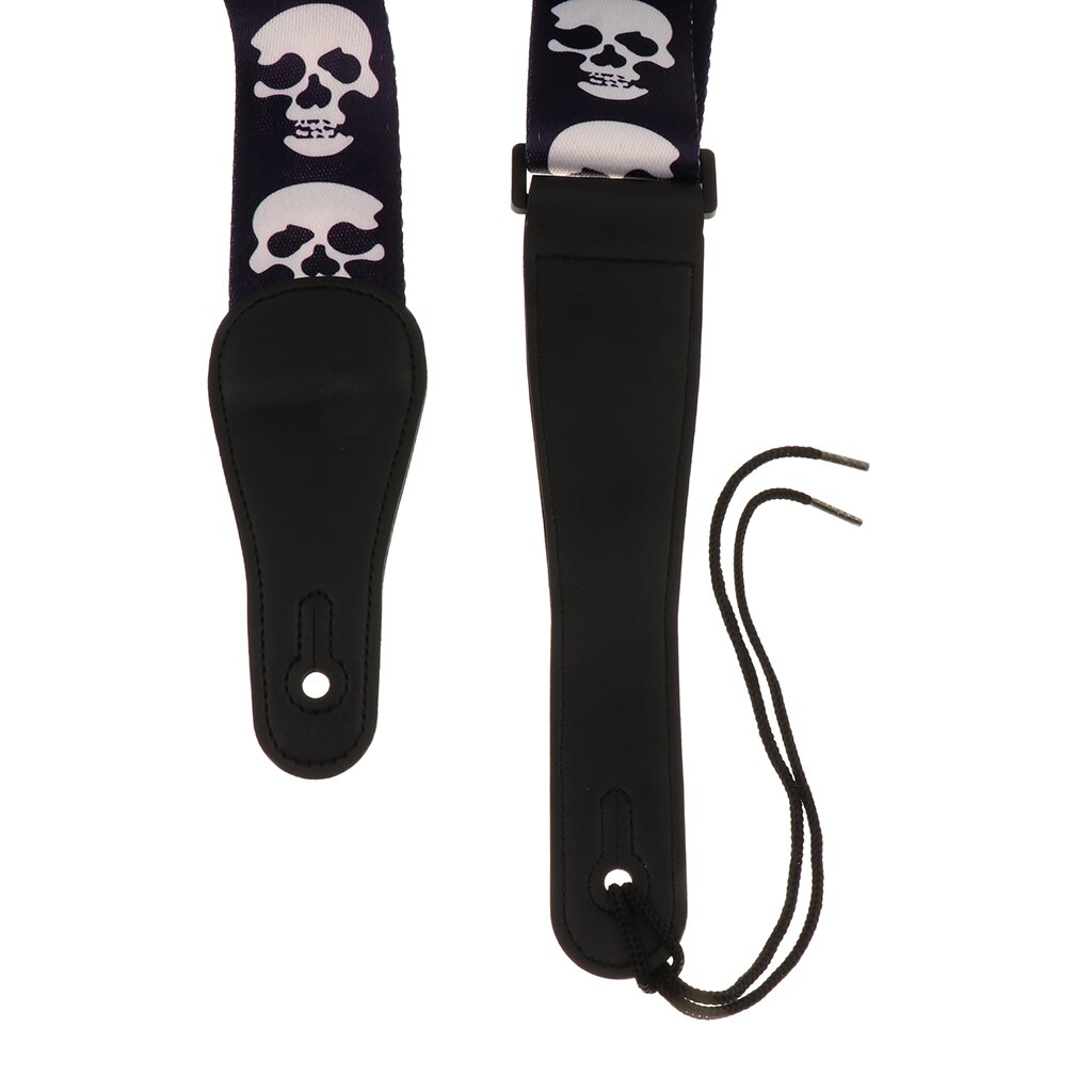Dikkere gitaarband met pu-lederen uiteinden in schedelstijl voor akoestische gitaar