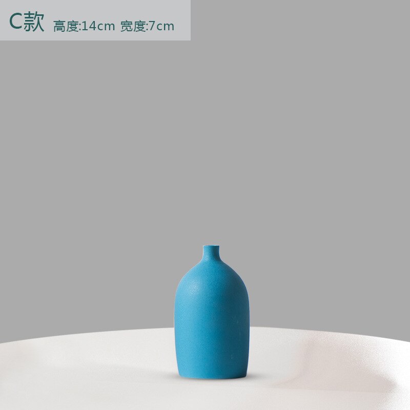 Nordic Style Ins Jingdezhen Ceramic Vase Flower Arrangement Dried Flower Simple Hydroponic Flower Device Living Room: Blue C