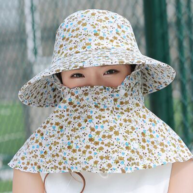 Kvinder sommer solhatte blomstercamouflage pakbar solskærmshat med store hoveder bred skygge strandhat uv beskyttelse kvinde kasket: 6