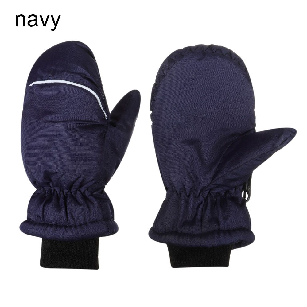 Guantes de esquí con dibujos animados para niños, manoplas de manga larga, resistentes al viento, impermeables, gruesos y cálidos para invierno, 2 a 6 años, 1 par: Navy-1