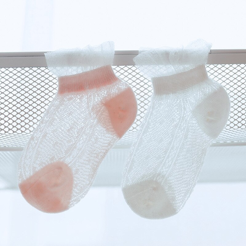 2 Paren/pak Baby Zomer Dunne Katoenen Sokken Meisjes Comfortabele Ademende Lace Hollow Baby Sokken 0-3 Jaar Mode Accessoires: A / 0-6M