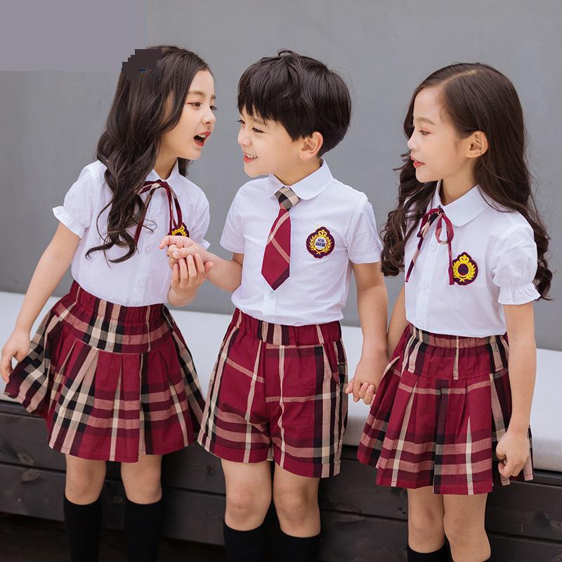 freundlicher Koreanische Schuluniform Für Primäbetreffend Kindergarten Jungen Girlsshort Hülse Shirt verrotten Karierten Felsen Kleiden Satz Chor Kostümich