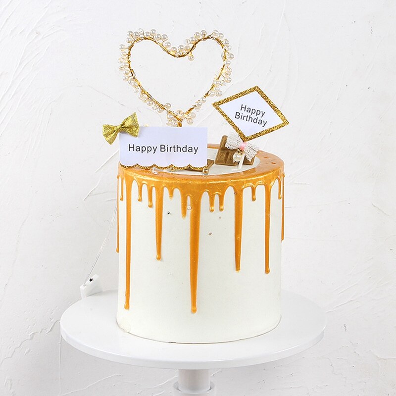 LED Heart Shape Pearl Cake Toppers dream Flash cake decorating tools Wedding happy birthday cake Toppers Cupcake Party Supplies