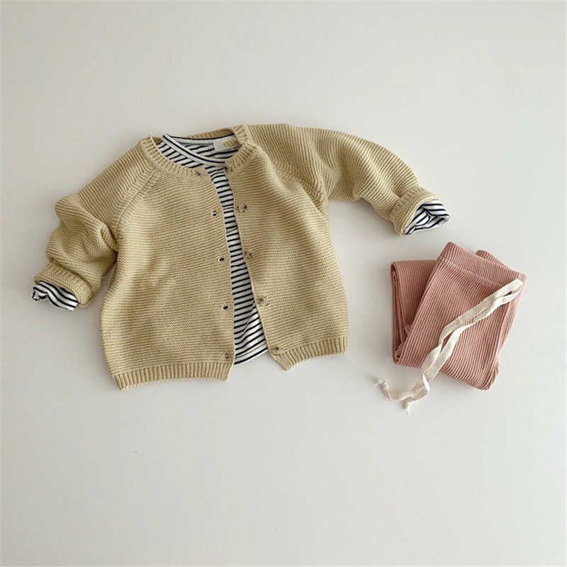 2022 Koreaanse Lente Kid Meisje Jongen Trui Knit Single Breasted Lange Mouwen Effen Kleur Knitwear Wollen Jas Kinderen Jas E3280
