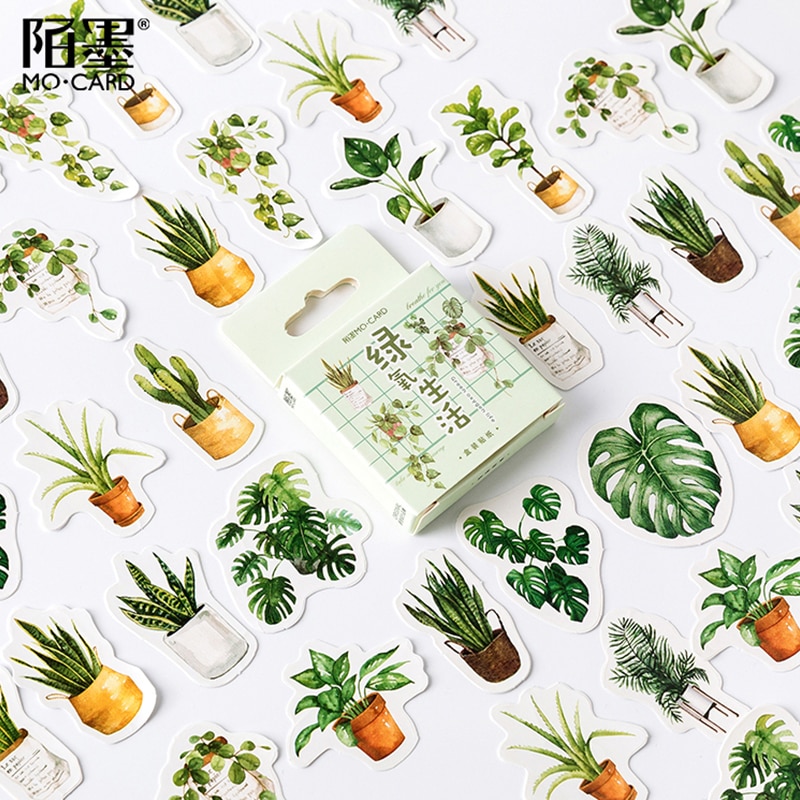 45 pcs/lot Green Potted Plant Stickers Scrapbooking Material Diary Album Art Diy Stickers Decorative Collage Label Happy Planner