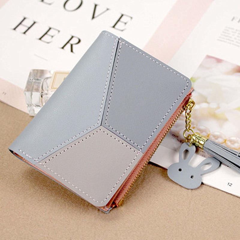 Wallet Women Zipper Closure Spliced Wrist Strap Tassel Purses Wallet for Girls Phone Coin Long Purse Card Holder