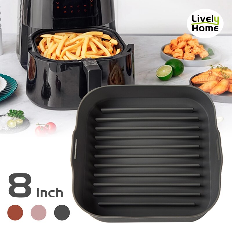 Air Fryer Silicone Baking Tray Pan Non-stick Oven Pot Insert Basket 8 inch Square Fried Food Dish Baking Air Fryer Accessories