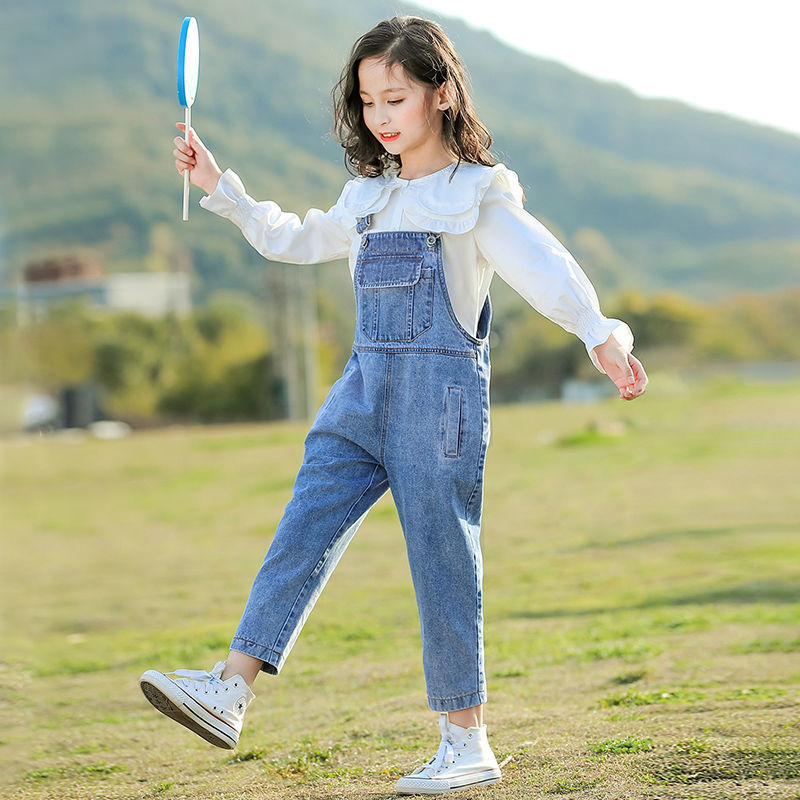 Jeans per ragazze di 4-15 anni 2020 nuova primavera autunno ragazzi pantaloni per ragazze pantaloni in Denim con bretelle abbigliamento per bambini 4-15 anni