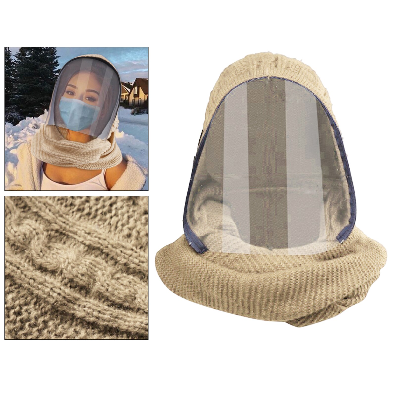 Warm Protective Full Cover Mask Scarf Outdoor Sports Headwear Hooded Hat Winter Scarf Warm, 360° head protection: Knitted Beige