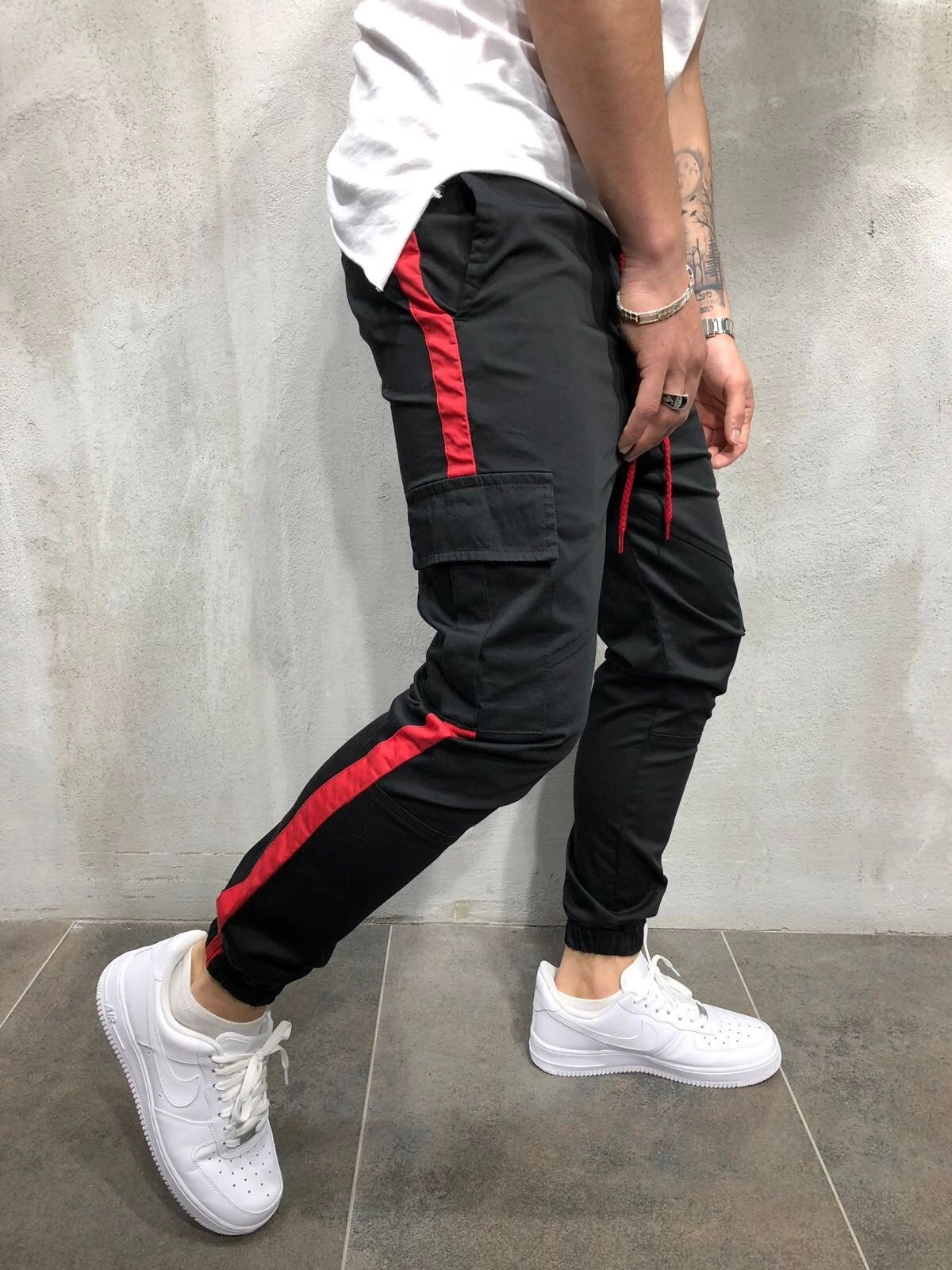 Pantalon de Sport multi-poches pour homme, vêtement de à la , de gymnastique, de musculation, de Fitness: black / L
