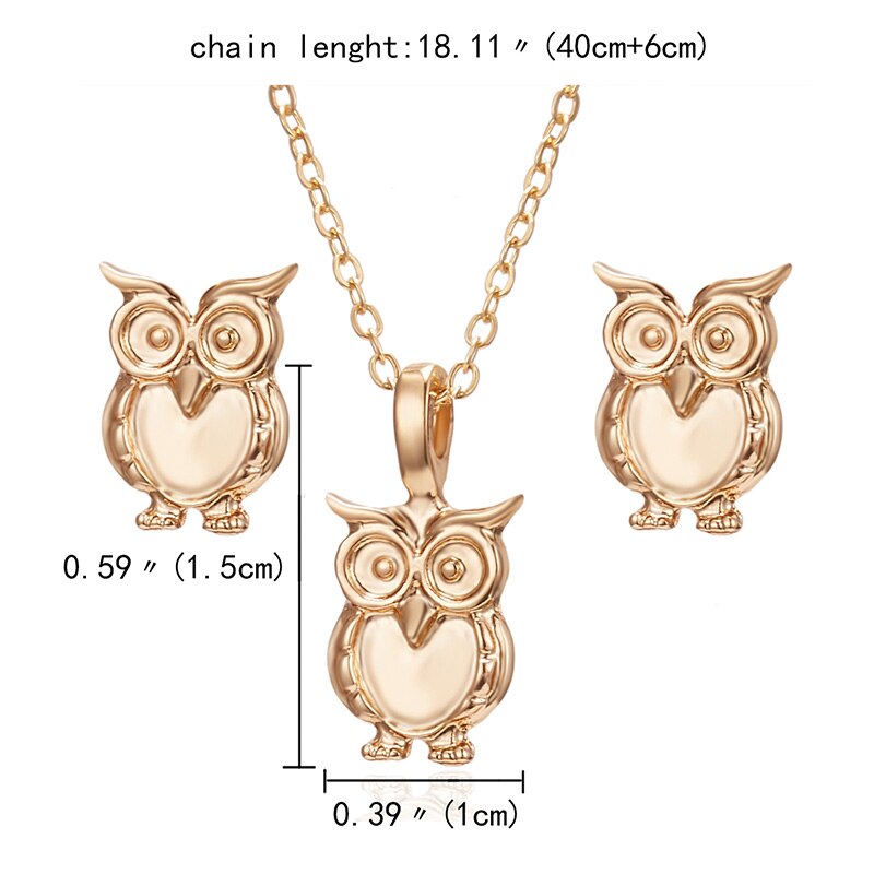 RINHOO Gold Color Jewelry Sets For Women Butterfly Owl Elephant Bird Animal Necklace Earrings Set Jewelry Set Wedding Jewelry: owl