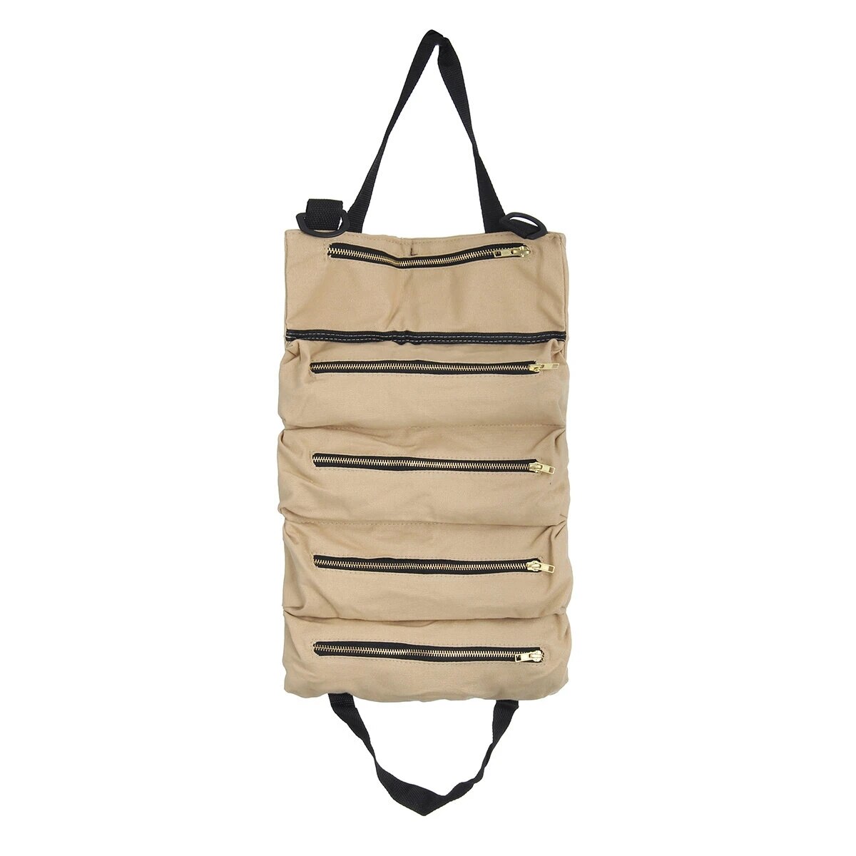 Car Seat Back Tool Bag Organizer Roll Up Canvas Pouch Tools Carrier Storage Bag Hanging Tool Zipper Carrier Tote: Khaki