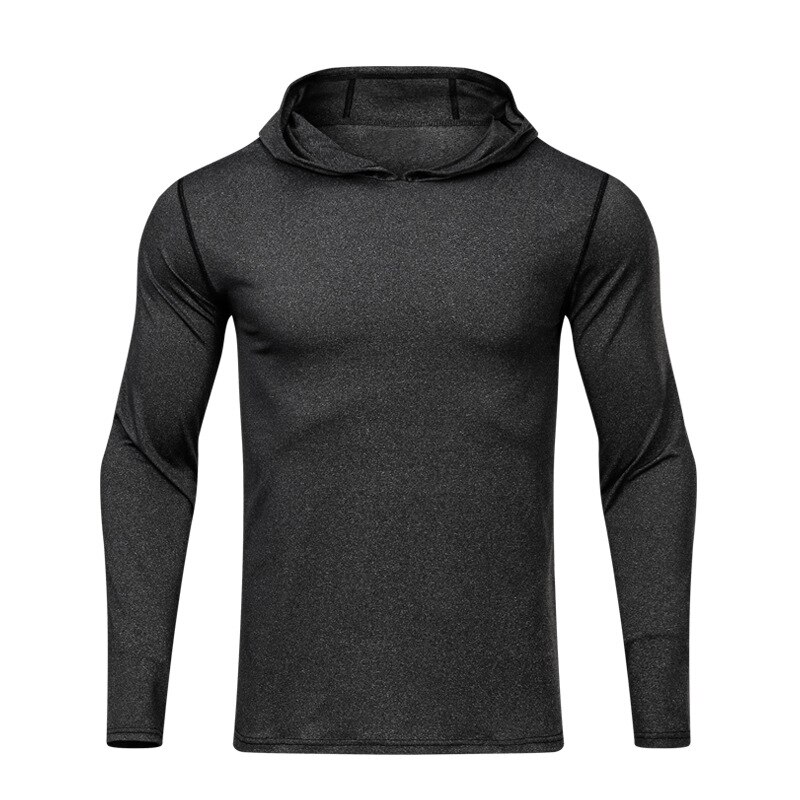 Men's Motion Long Sleeve T Shirt Basketball Training Run Even Cap Clothes Leisure Time Loose Elastic Force Bodybuilding T-shirt: XXL / Dark grey