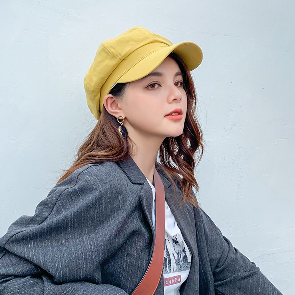 Mode Vrouwen Hoeden Achthoekige Platte Cap Elegante Dames Lente En Herfst Katoen Marine Hoeden Baretten Meisjes Effen Kleur Baret Hoeden: yellow