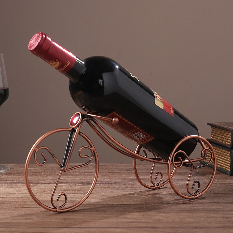 vieux décoration de la maison en fer forgé casier à vin américain barre en métal tricycle ornements doré casier à vin support de bouteille de vin