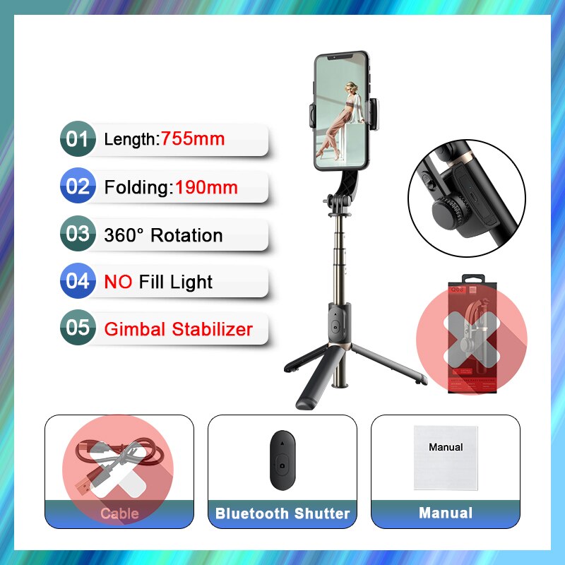FANGTUOSI-estabilizador de cardán de mano para teléfono inteligente, trípode para teléfono móvil, grabación de vídeo: No Light No box