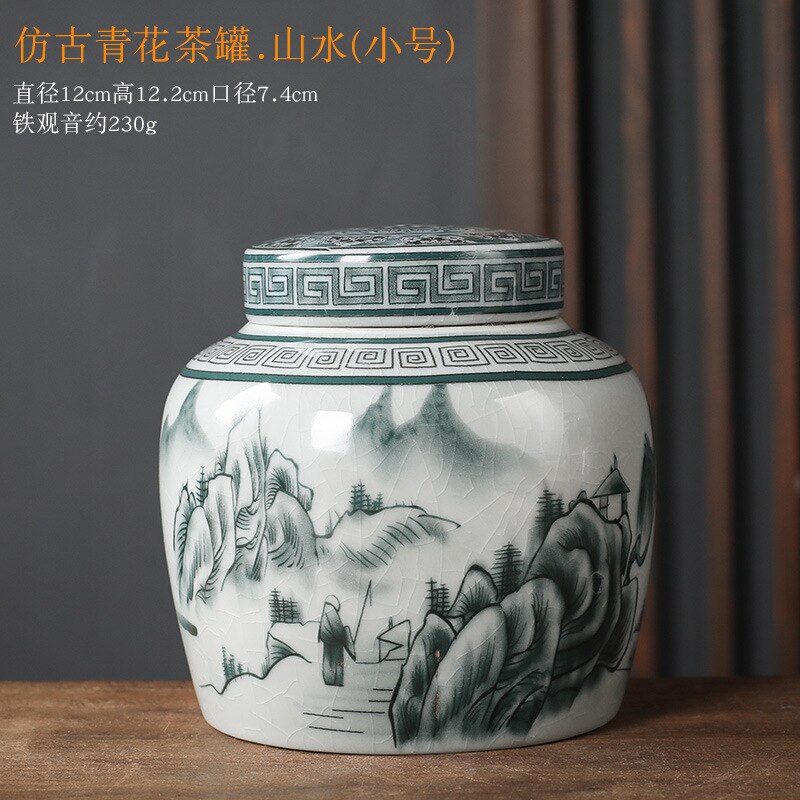 Klassieke Bloem Landschap Theebus Keramische Opslag Pot Met Deksel Grote Capaciteit Thuis Snoep Moer Koffieboon Verzegelde Opslag jar: D-small