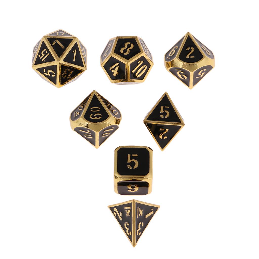 7Pcs Multi-sided Dice Set D&amp;D Dice Game zinc alloy Polyhedral Dice Solid Metal 7-Piece RPG Dice Set: Golden-black