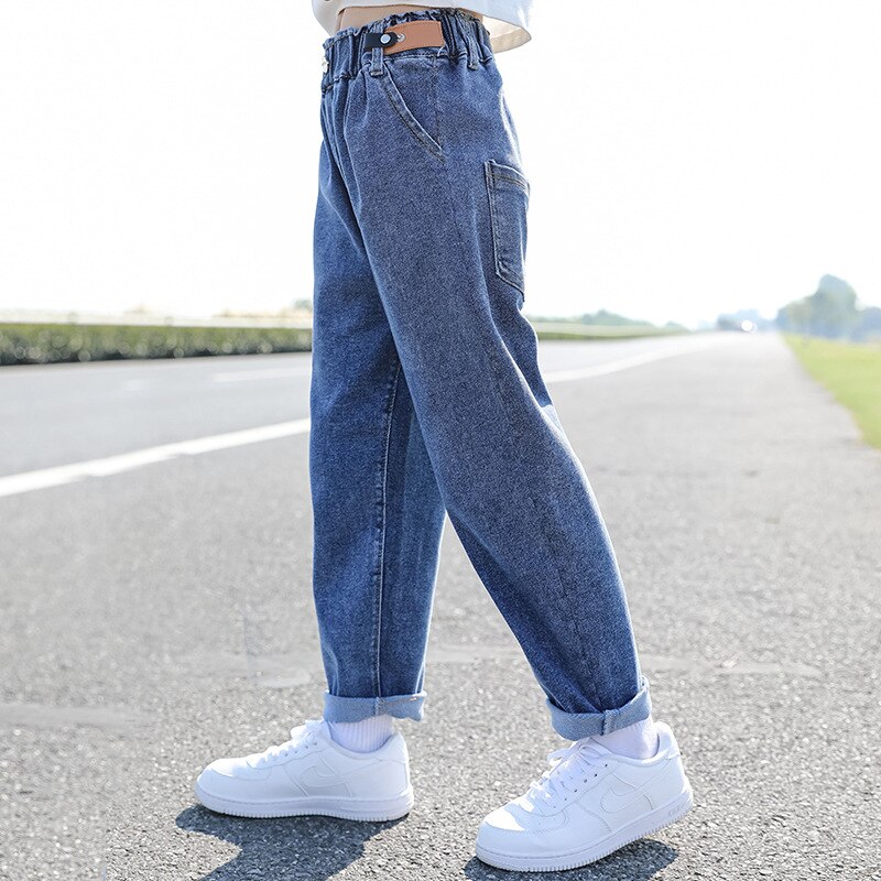 Girls Jeans Old Father Pants Spring Autumn Kids Causal Trousers For Teenagers Girl 110-160 Children's Clothes LC045