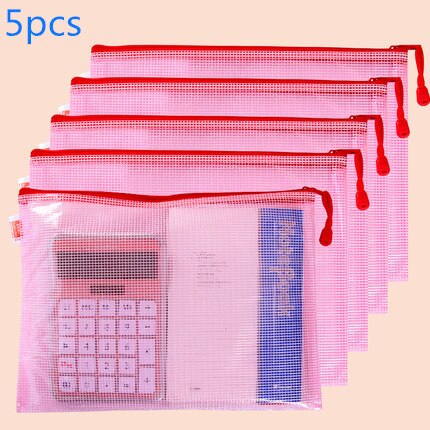 Verdikte A4 Document Zak Transparante Grote Capaciteit A4 Test Papier Opbergtas Briefpapier Waterdicht Etui Kantoorbenodigdheden: A4 red 5pcs