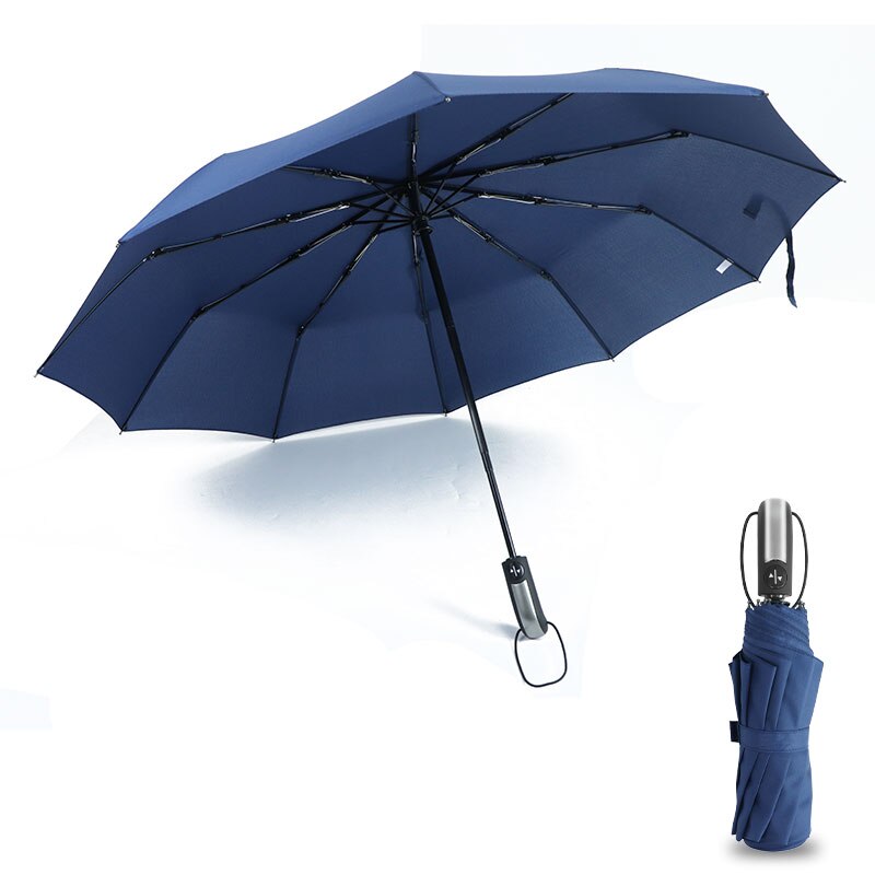 Windproof Reverse Folding Automatic Rain Umbrella Men Women 3Folding Rain Umbrella 10 Ribs Reflective Stripe Portable Parasol: Blue164