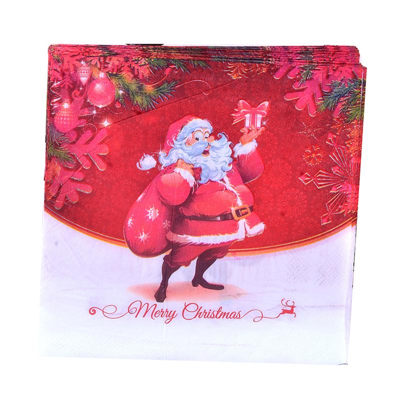 100pcs Vrolijk Kerstfeest Gedrukt Servetten Cartoon Kerstman Tissue Diner Papieren Handdoek Feestartikelen
