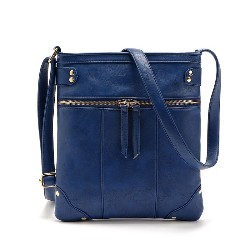 européenne Vintage femmes sac Double fermeture éclair femmes sacs de messager PU sac à bandoulière bandoulière: Bleu