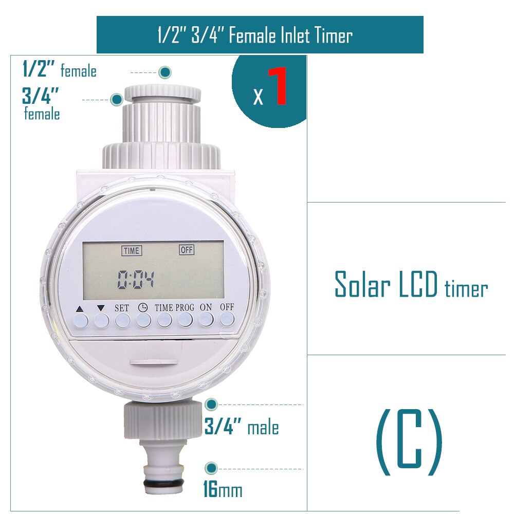 Garden Water Timer Rain Sensor Solar LCD Double Dial Controller Watering Irrigation 1/2'' 3/4'' Tap Joint Solenoid / Ball Valve