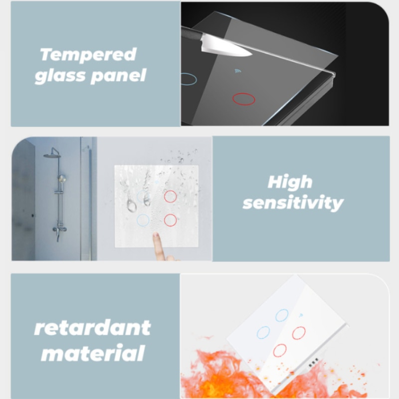 Geen Neutrale Draad Nodig Tuya Wifi Smart Touch Schakelaar 1 2 3 4 Bende Lichtschakelaar Smartlife App Controle Werk met Alexa Google Thuis