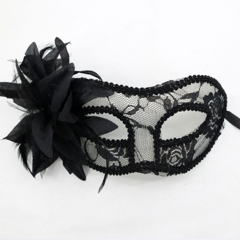 Venice Princess Masquerade Mask Handheld Side Flower Translucent Feather Lily Mask Flat Head Lace Handheld Mask