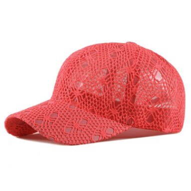 Xdanqinx Verstelbare Size Vrouwen Hollow Ademend Baseball Caps Mesh Cap Zomer Ventilatie Kant Vrouwelijke Hoed Merken Cap: rose red