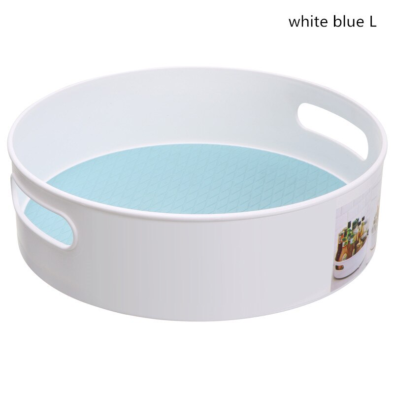Non-Slip Rotating Storage Tray Multifunctional Plastic Storage Boxs Desktop Kitchen Candy Box Organizer Home Products Supplies: white blue L