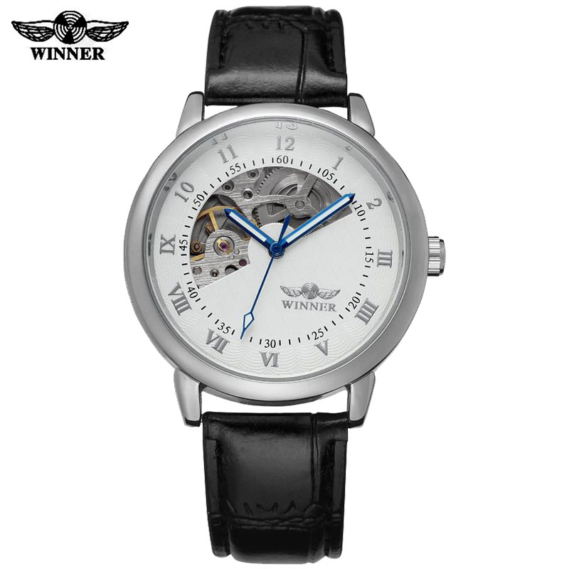 WINNER – Montre-bracelet en cuir doré pour Homme, mécanique, à la , squelette, horloge