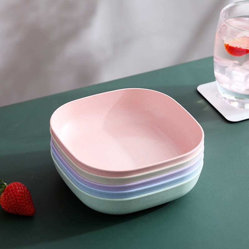 Vajilla paja trigo reutilizable, vajilla para el hogar, plato de sopa y ensalada para niños y adultos, juego de vajilla redonda, platos de lechuga, blanco: 14.5cmColor mixingx4