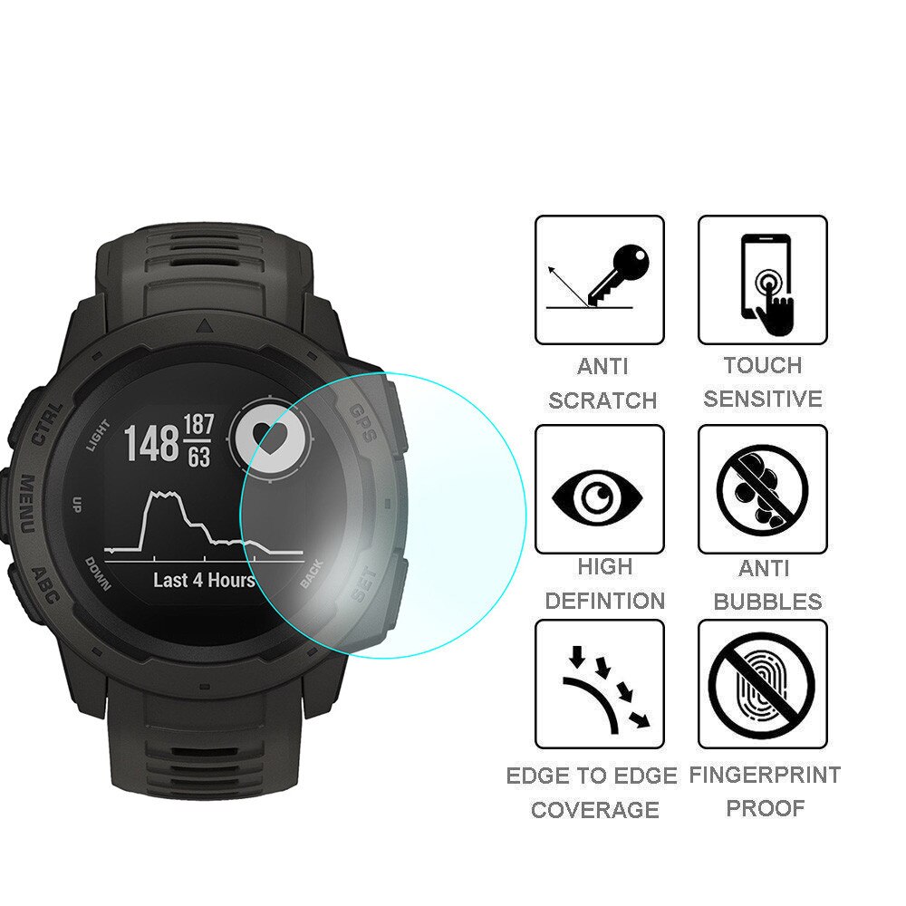 22mm Sport Silicone Strap Quick Release Replacement Watch Band for Garmin Instinct XR649: Tempered film