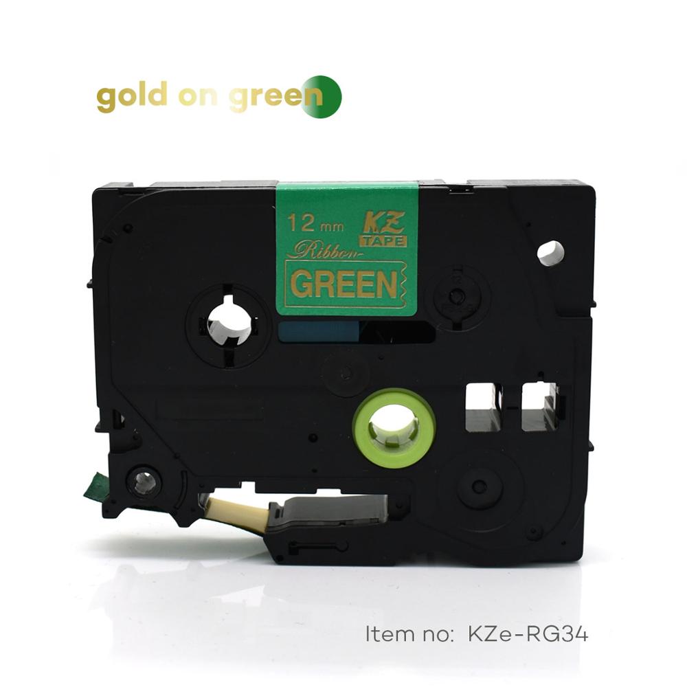 Cidy satinbånd 12mm*4m etikettape tze -re34 tz-rn34 tze -re31 tz-r234 tze -rg34 tz-rw34 til p-touch printer: Guld på grøn