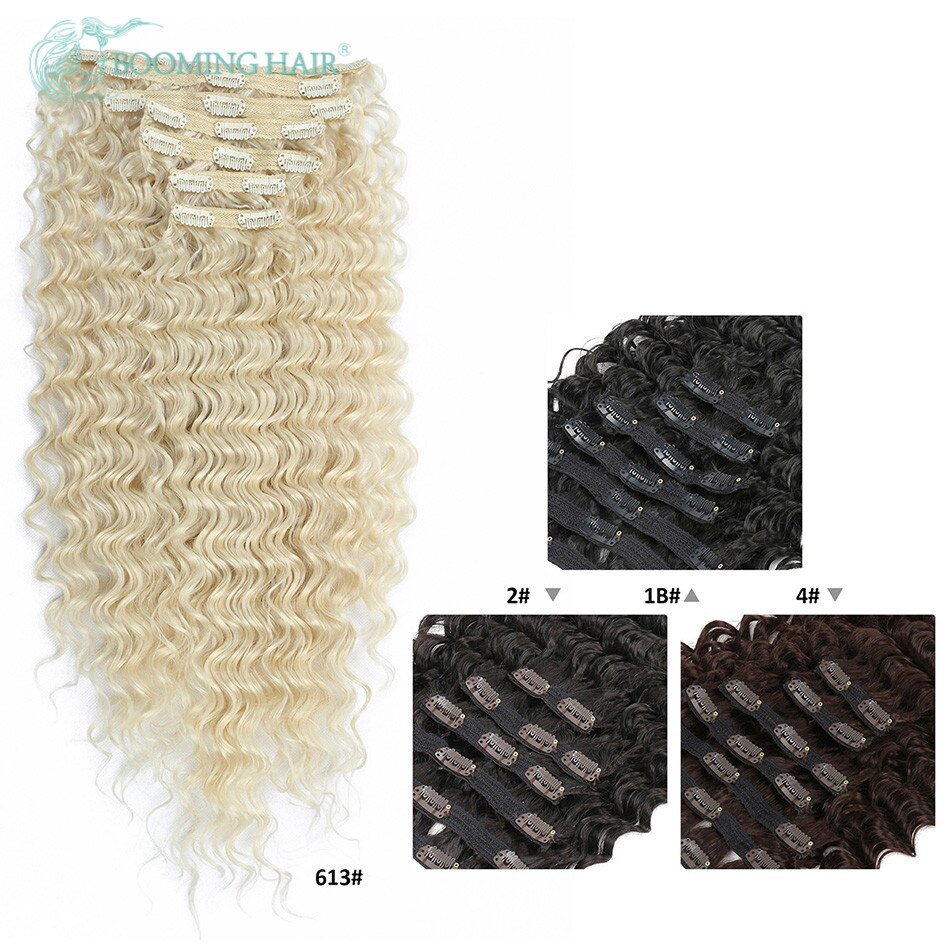 BOOMENDEN HAAR Clips in Haar Verlängerung Tiefe Welle 24 Zoll Synthetische Haar Verlängerung 20 Clips auf 140G Haarteil: #613