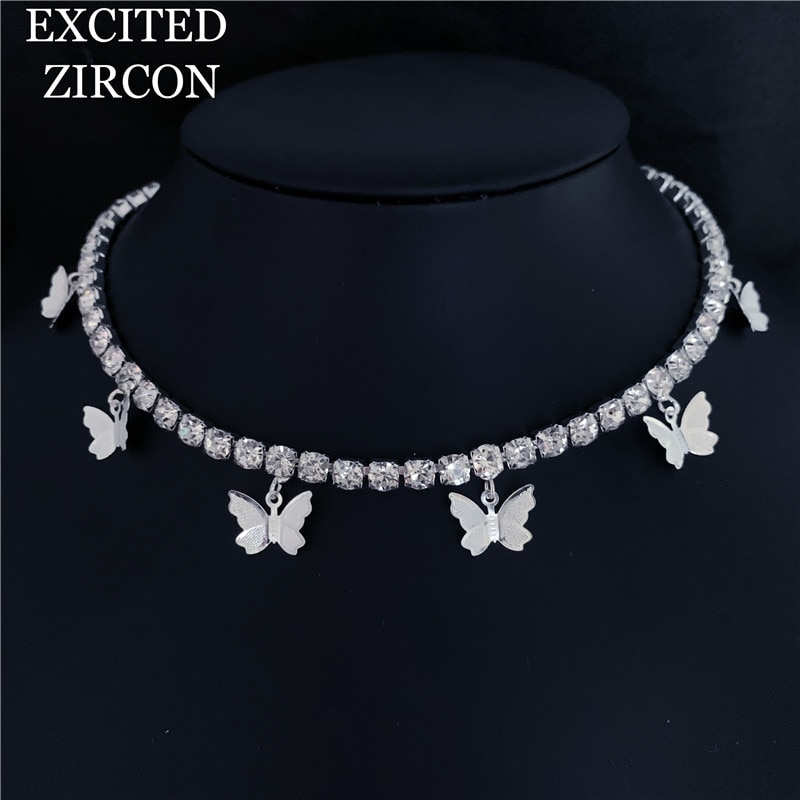 Boho strass borboleta charme com corrente de cristal moda colares bijoux para feminino elegante bling cristal gargantilha jóias: 1