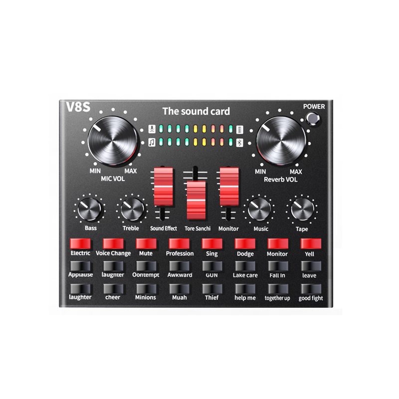 Recording Mixer V8 Sound Card With Bluetooth Audio Interface Mixing Console Studio Phantom Power For PC Microphone: V8S Sound Card