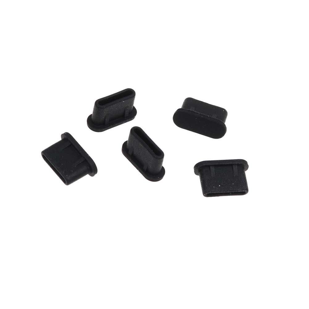 Type C Anti-Stof Plug 5Pcs Silicone Anti-Dust Type-C Tablet Telefoon Oplader Interface Soft plug Cover Type C Anti-Stof Plug: Black